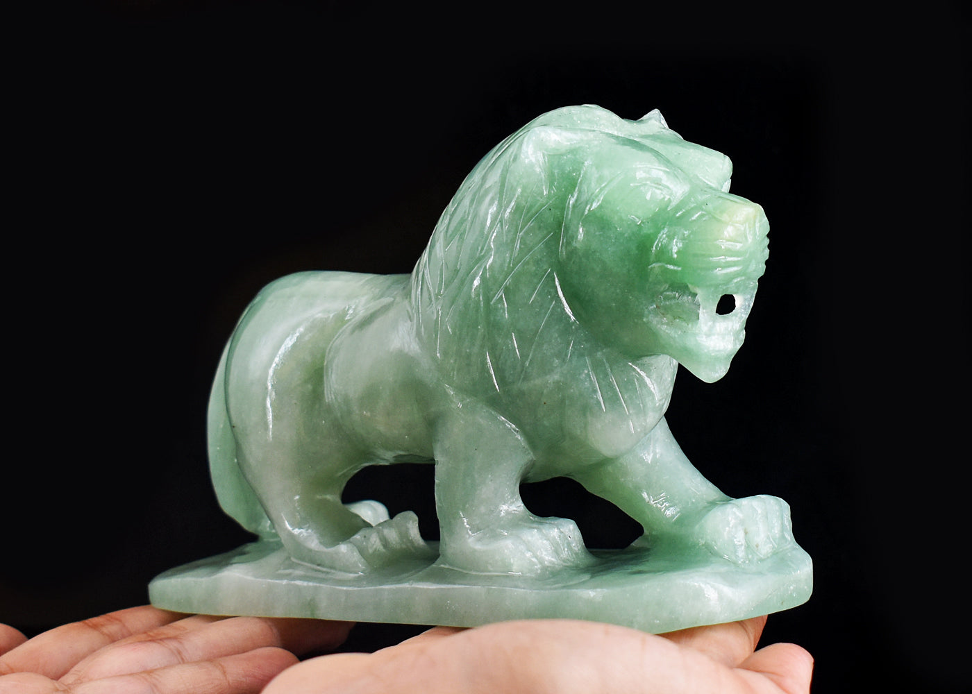 Artisian 4590.00 Cts Genuine Green Aventurine Hand Carved Crystal Gemstone Carving Lion