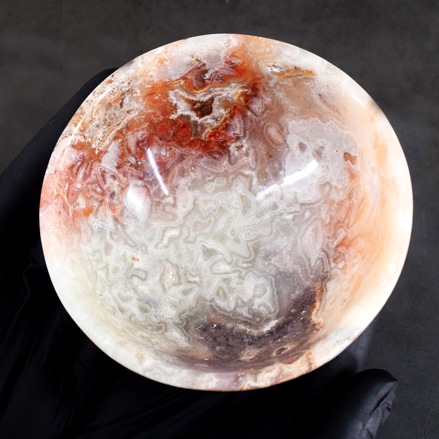Elegant 1065.00 Carats Genuine Crazy Lace Agate Hand Carved Crystal Gemstone Carving Big Bowl