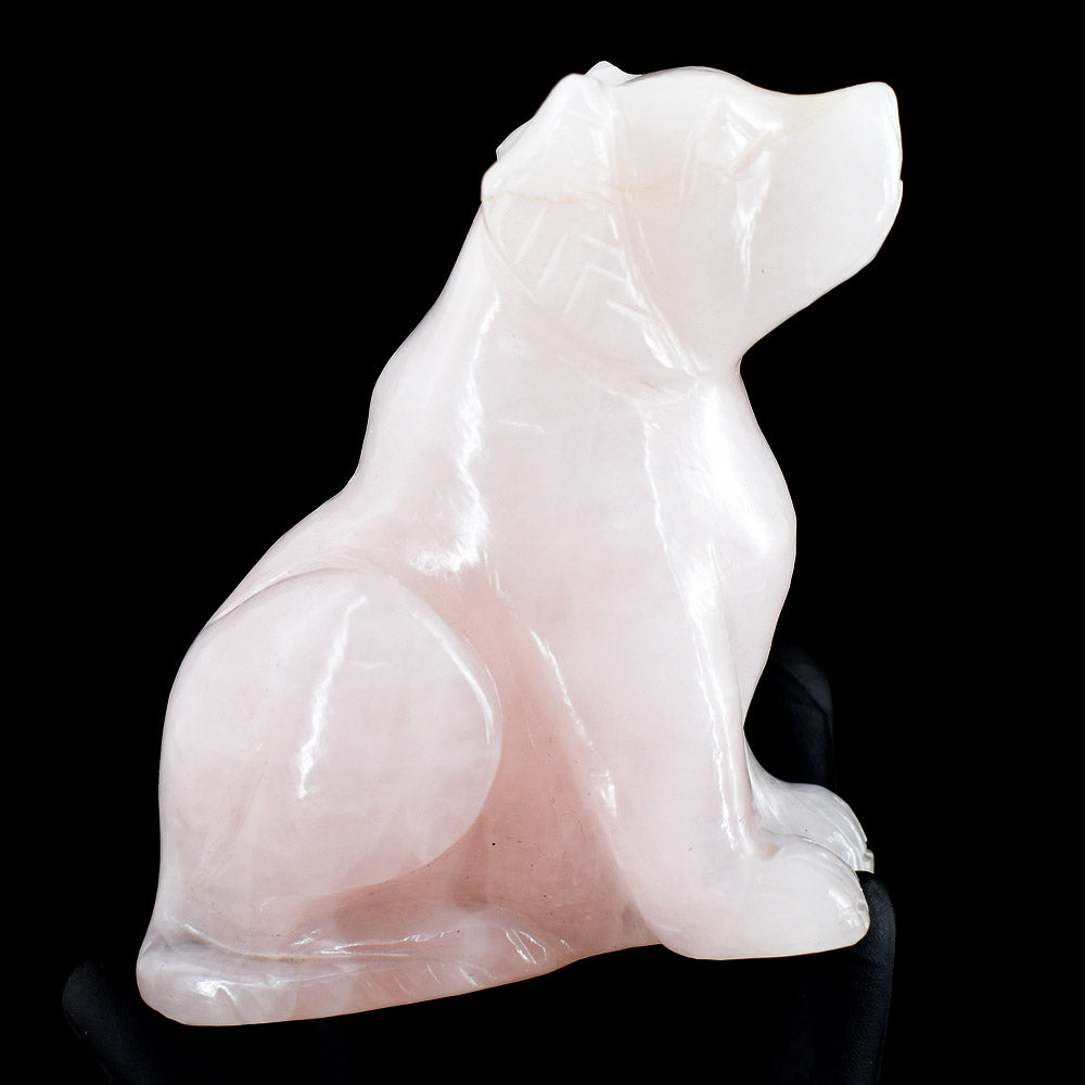 Beautiful 1632.00 Cts Genuine Rose Quartz Hand Carved Crystal Gemstone Dog Carving