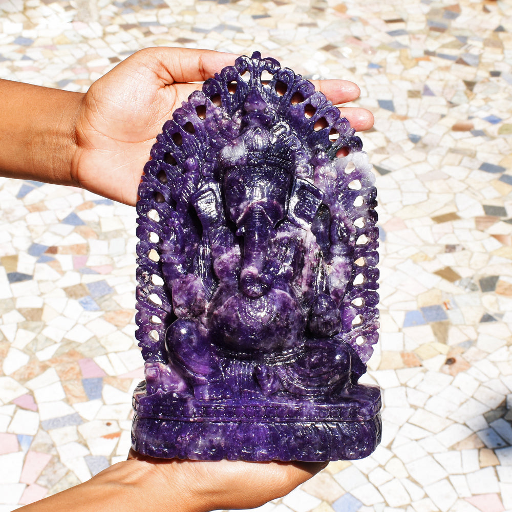 Awesome 9970.00 Cts Genuine Lepidolite Hand Carved Crystal Gemstone Lord Ganesha Carving