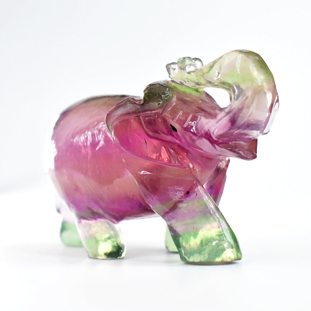 Gorgeous 590.00 Cts Genuine Multicolor Fluorite Hand Carved Crystal Gemstone Carving Elephant