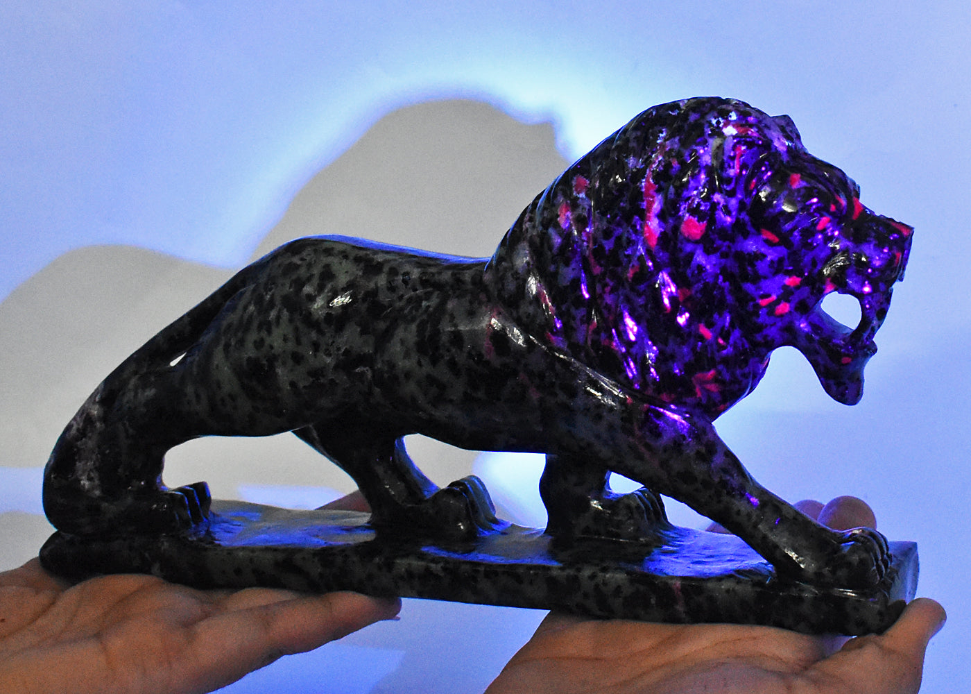 Gorgeous 6635.00 Carats  Genuine Ruby Zoisite Hand Carved  Crystal Gemstone Lion Carving