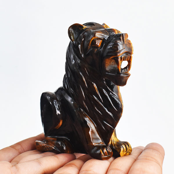 Craftsmen 1688.00 Cts  Genuine Tiger Eye  Hand Carved Crystal Gemstone Carving Lion