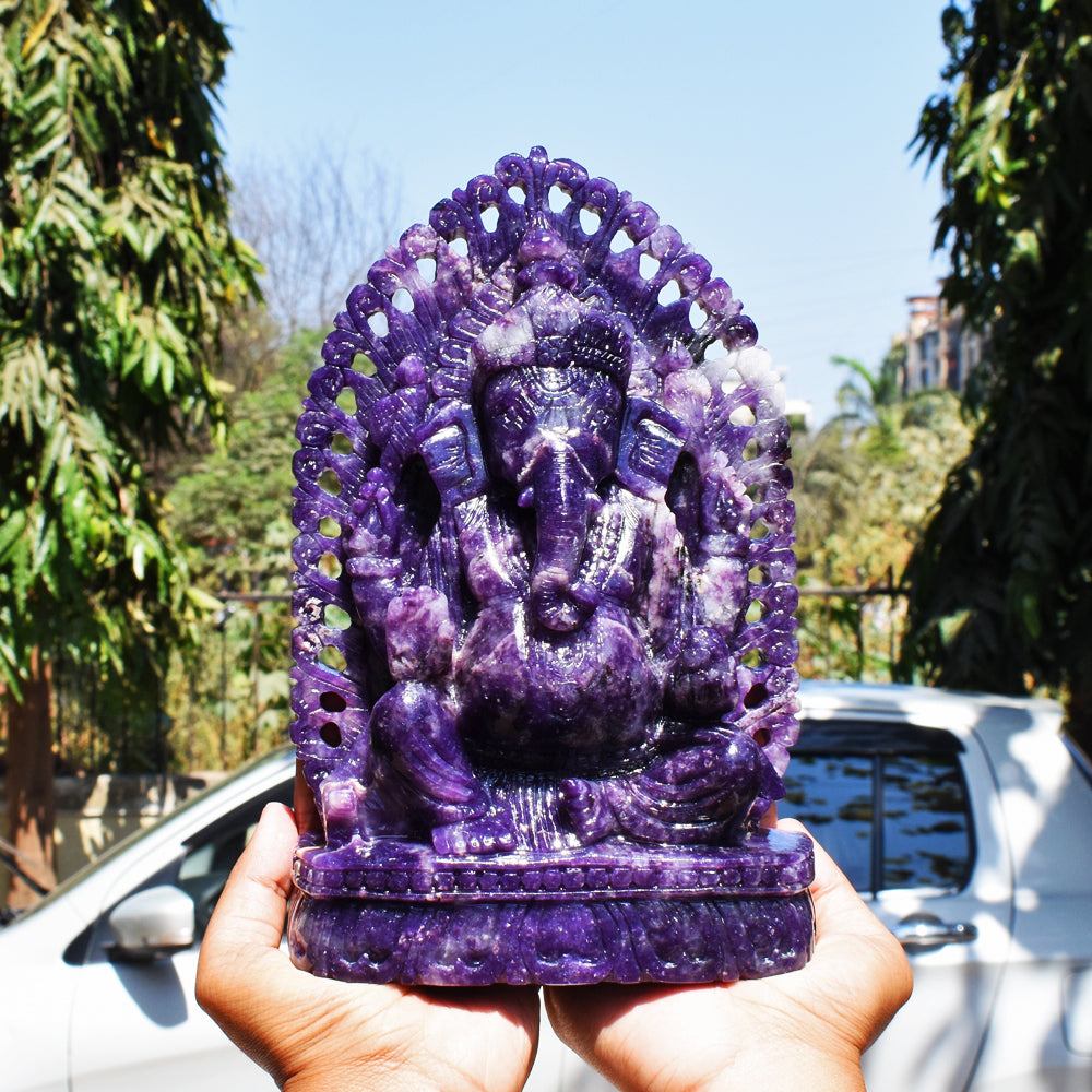 Awesome 9970.00 Cts Genuine Lepidolite Hand Carved Crystal Gemstone Lord Ganesha Carving