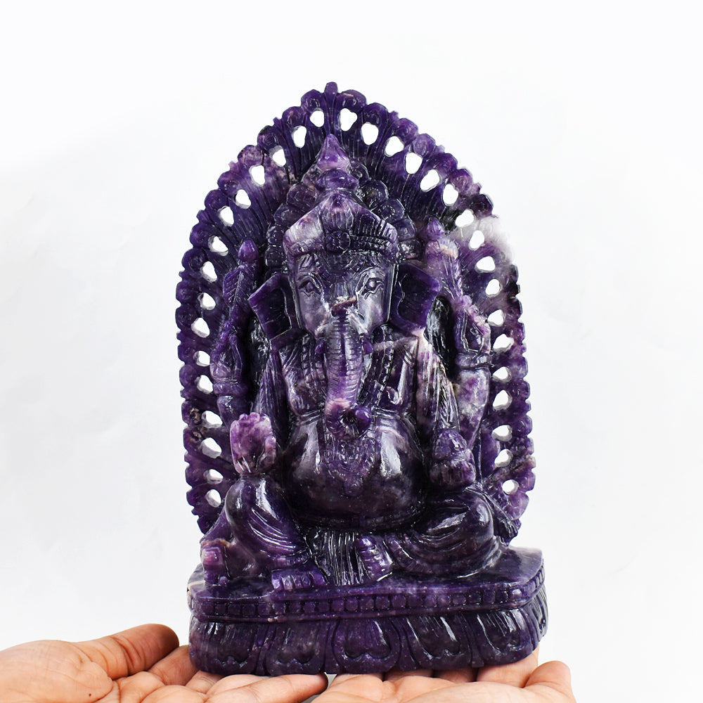 Awesome 9970.00 Cts Genuine Lepidolite Hand Carved Crystal Gemstone Lord Ganesha Carving