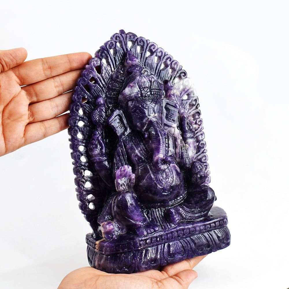 Awesome 9970.00 Cts Genuine Lepidolite Hand Carved Crystal Gemstone Lord Ganesha Carving