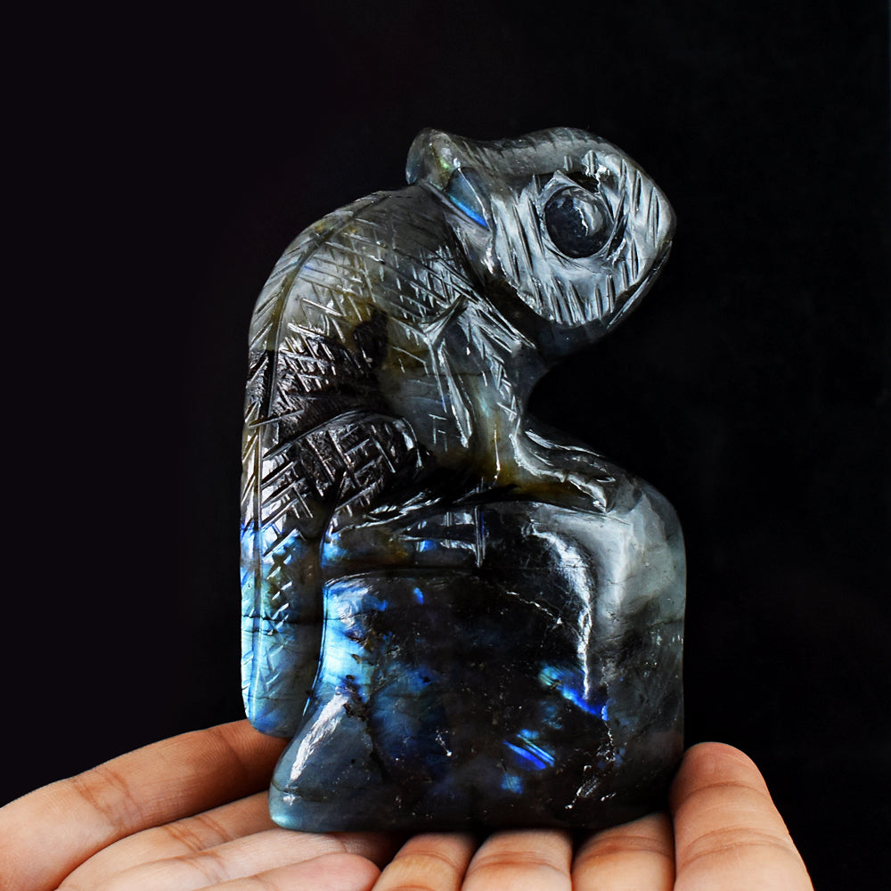 Amazing 2639.00 Cts Genuine Blue Flash Labradorite Hand Carved Crystal Gemstone Chameleon Carving