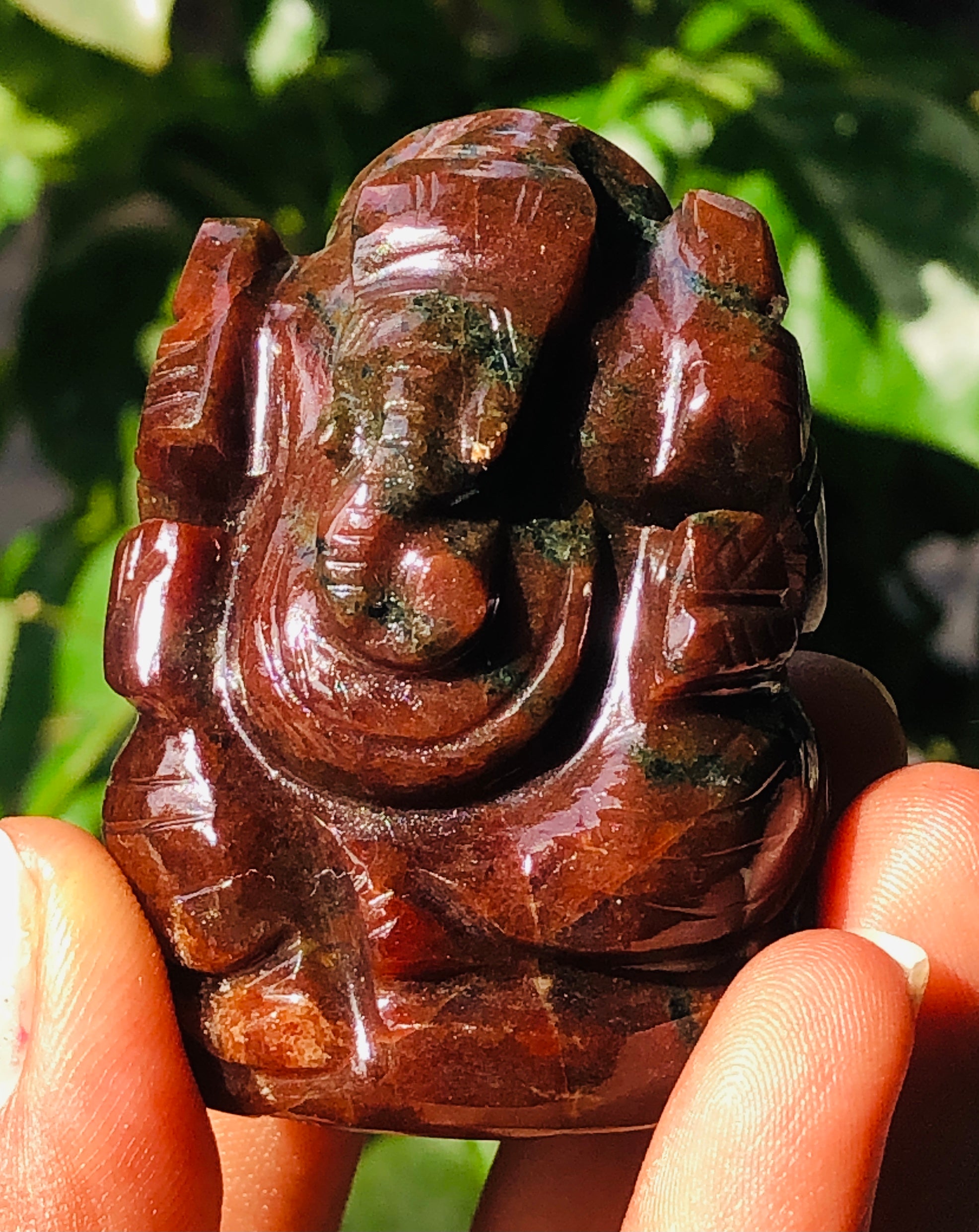 Exclusive 524.00 Cts Garnet Divine Hand Carved Crystal Gemstone Lord Ganesha Carving