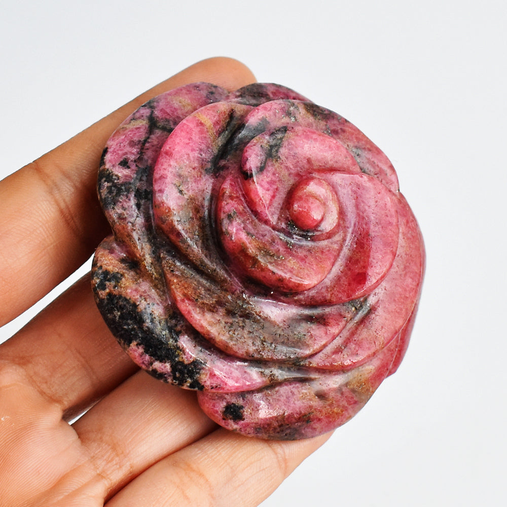 Gorgeous  871.00  Carats  Genuine  Pink Rhodonite  Hand  Carved  Crystal  Rose  Gemstone Carving