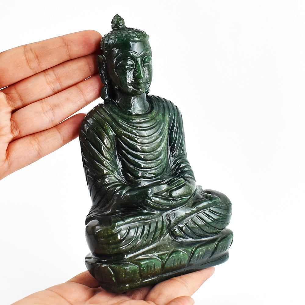 Natural 3763.00 Carats Genuine Green Jade Hand Carved Crystal Lord  Buddha Idol Gemstone Carving