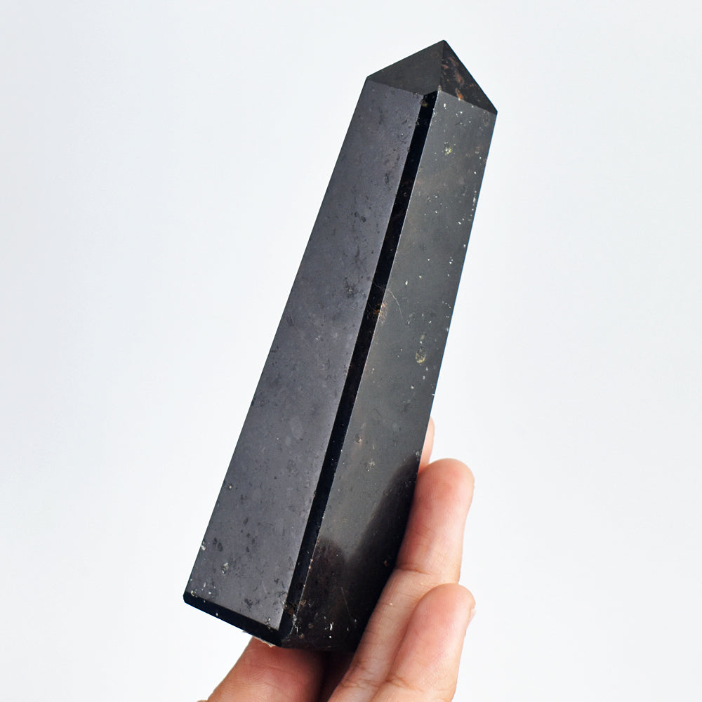 Amazing 980.00 Cts Genuine Black Tourmaline Hand Carved Healing Crystal Gemstone Tower Carving