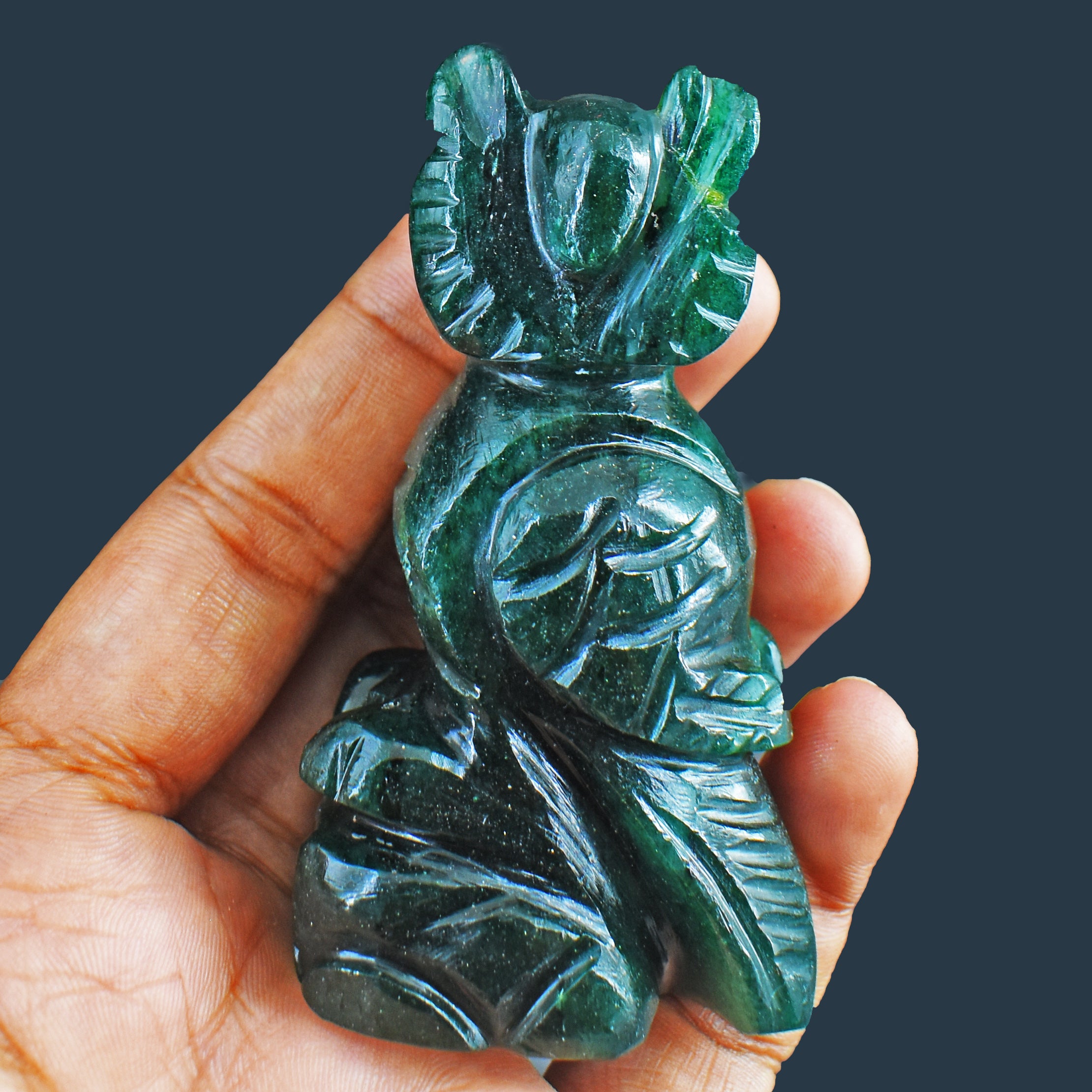 Beautiful 480.00 Cts Genuine Green Jade Hand Carved Crystal Gemstone Owl Carving 2026  Collection