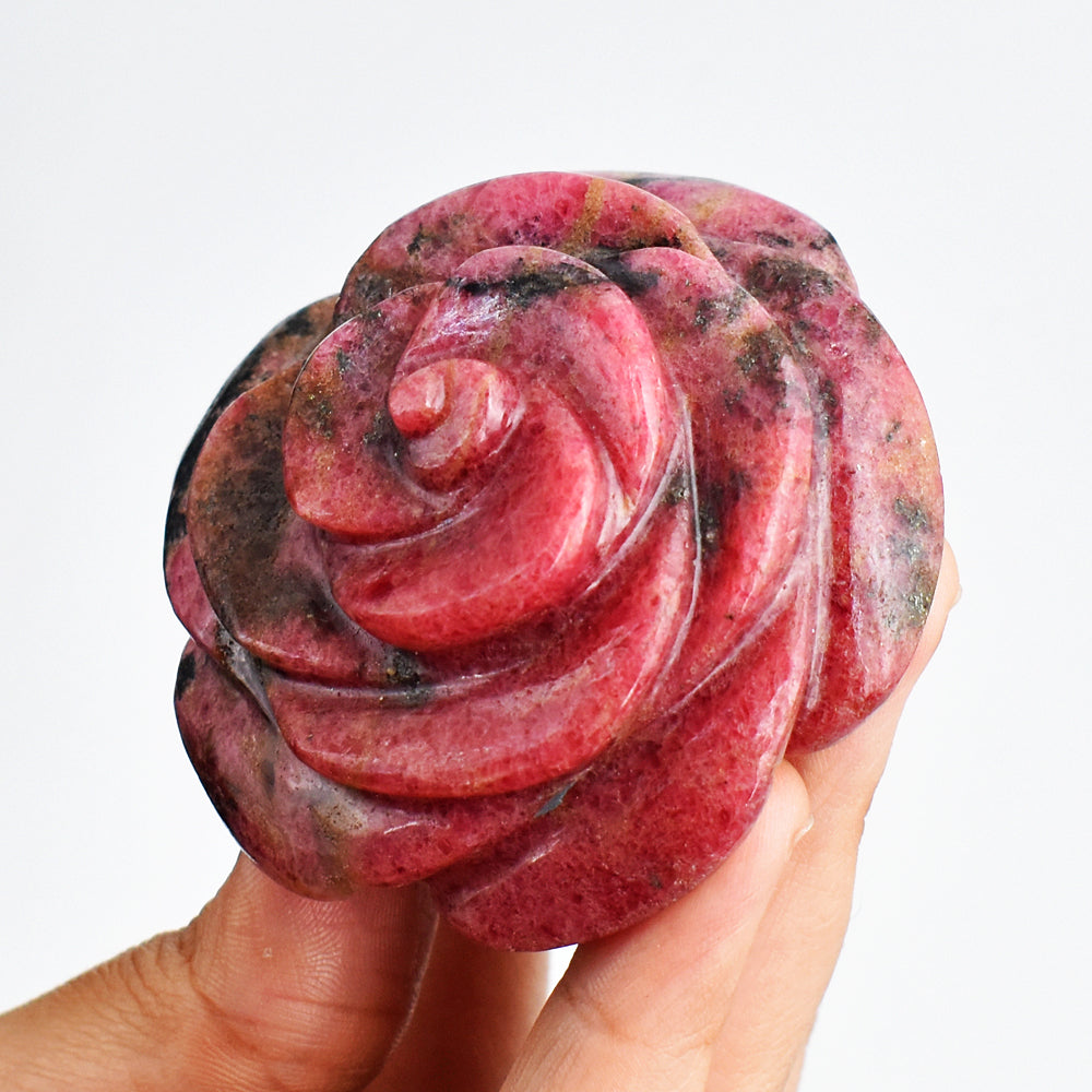 Gorgeous  871.00  Carats  Genuine  Pink Rhodonite  Hand  Carved  Crystal  Rose  Gemstone Carving