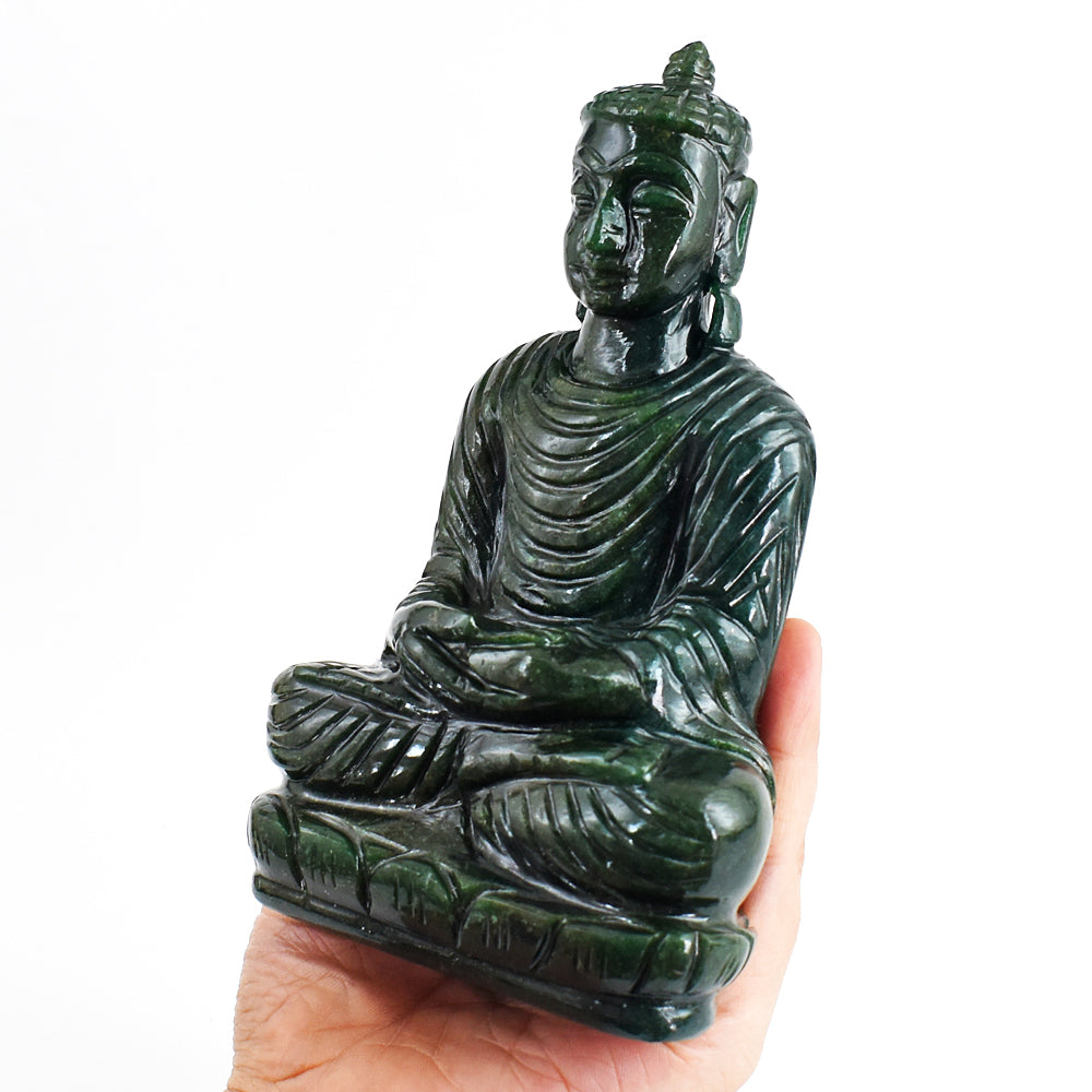 Natural 3763.00 Carats Genuine Green Jade Hand Carved Crystal Lord  Buddha Idol Gemstone Carving