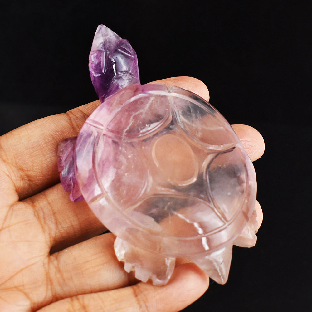Awesome  474.00 Carats  Genuine  Multicolor  Fluorite  Hand  Carved Crystal  Gemstone Turtle Carving