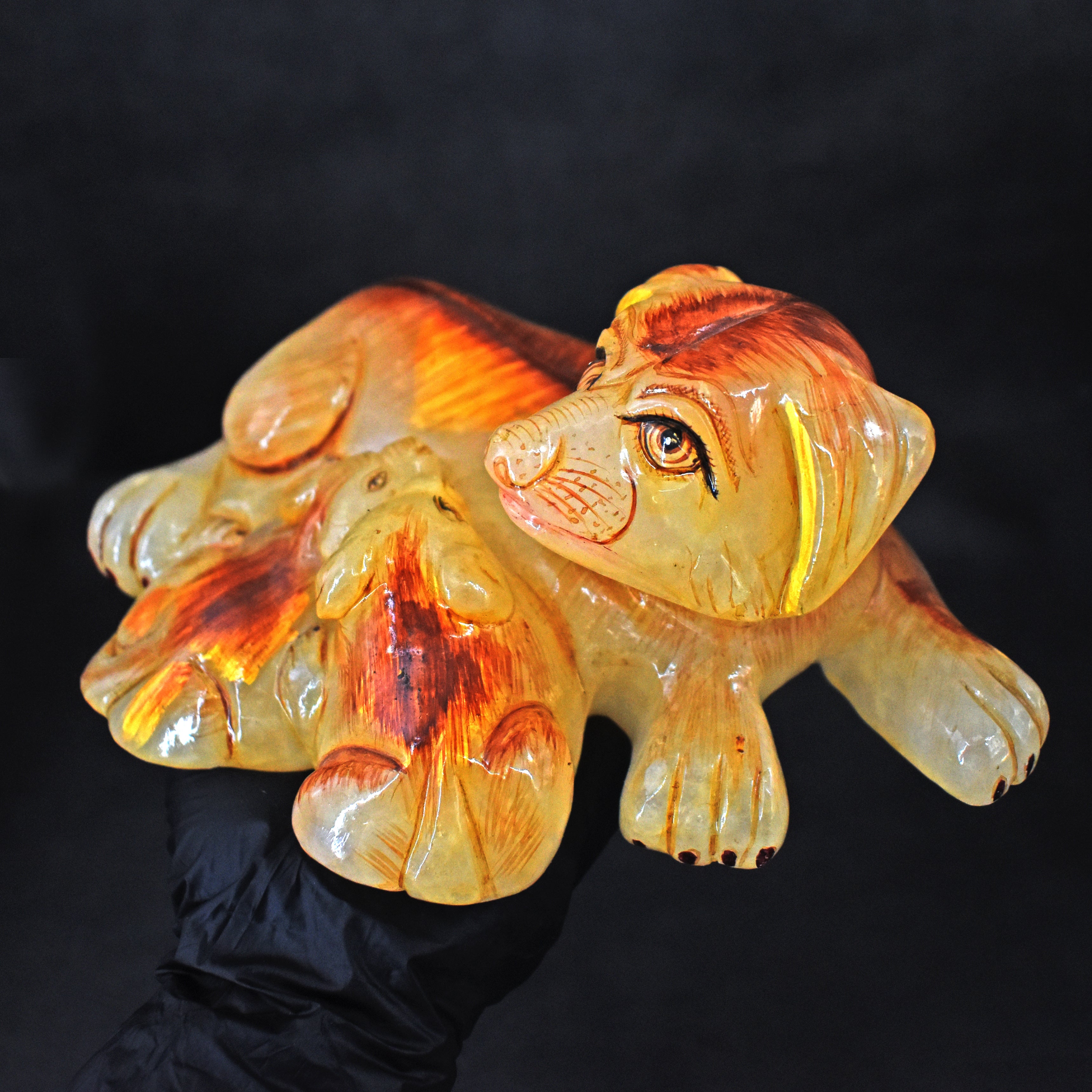Exclusive 10025.00 Cts Aventurine Enamel Painted Dog With Its Puppies 2026 Collection