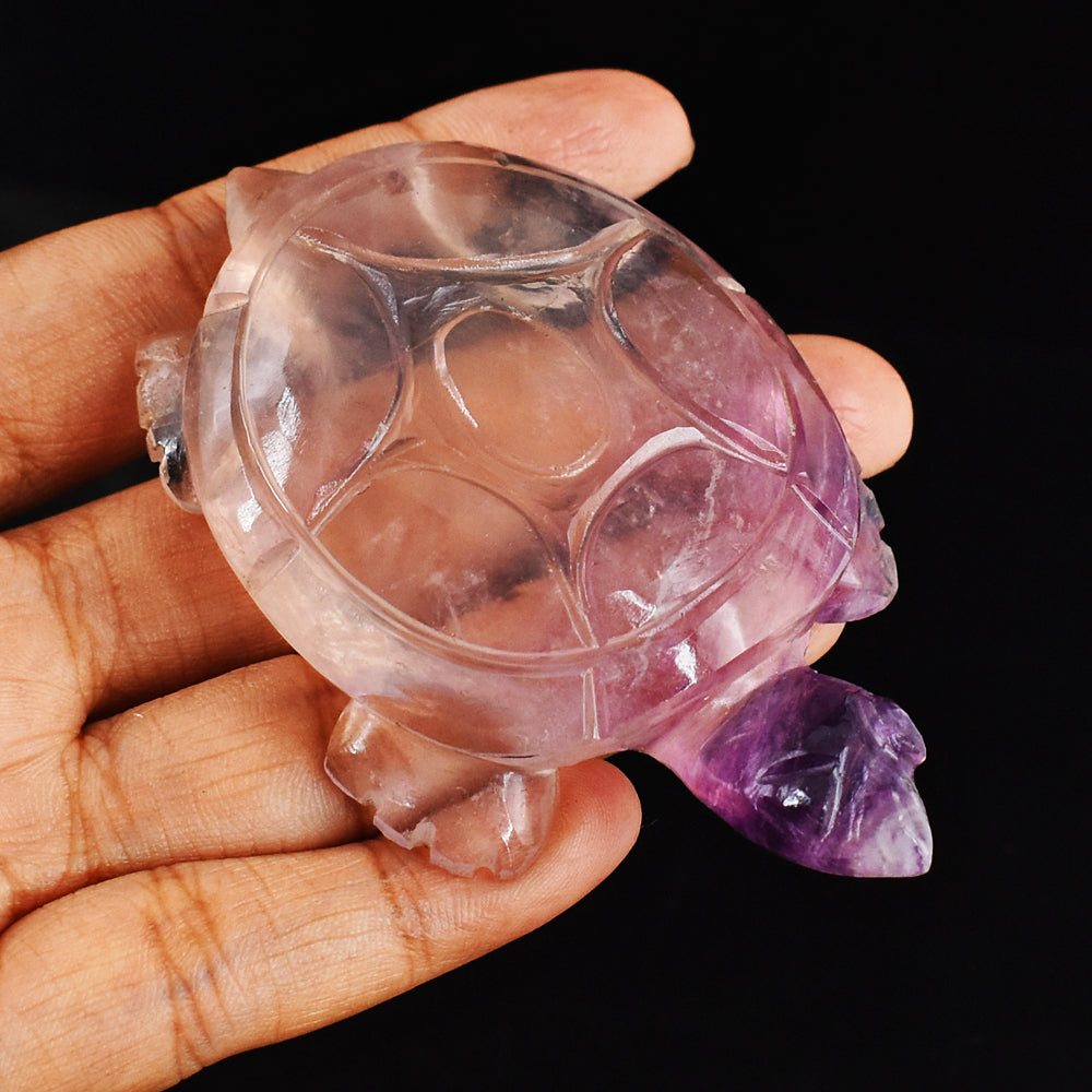 Awesome  474.00 Carats  Genuine  Multicolor  Fluorite  Hand  Carved Crystal  Gemstone Turtle Carving