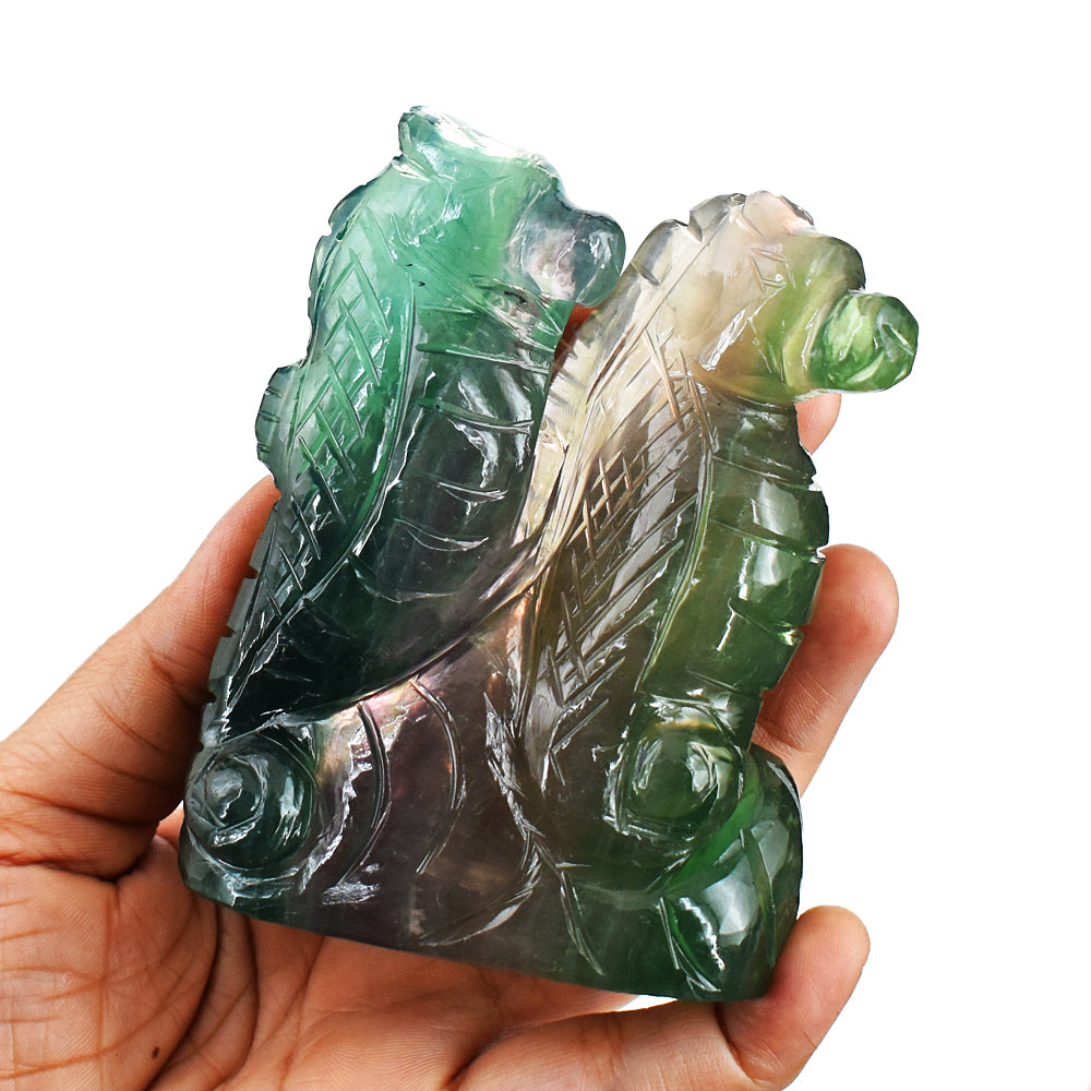Stunning  1907.00 Cts Genuine Multicolor Fluorite Hand Carved Crystal Gemstone Twin Seahorse