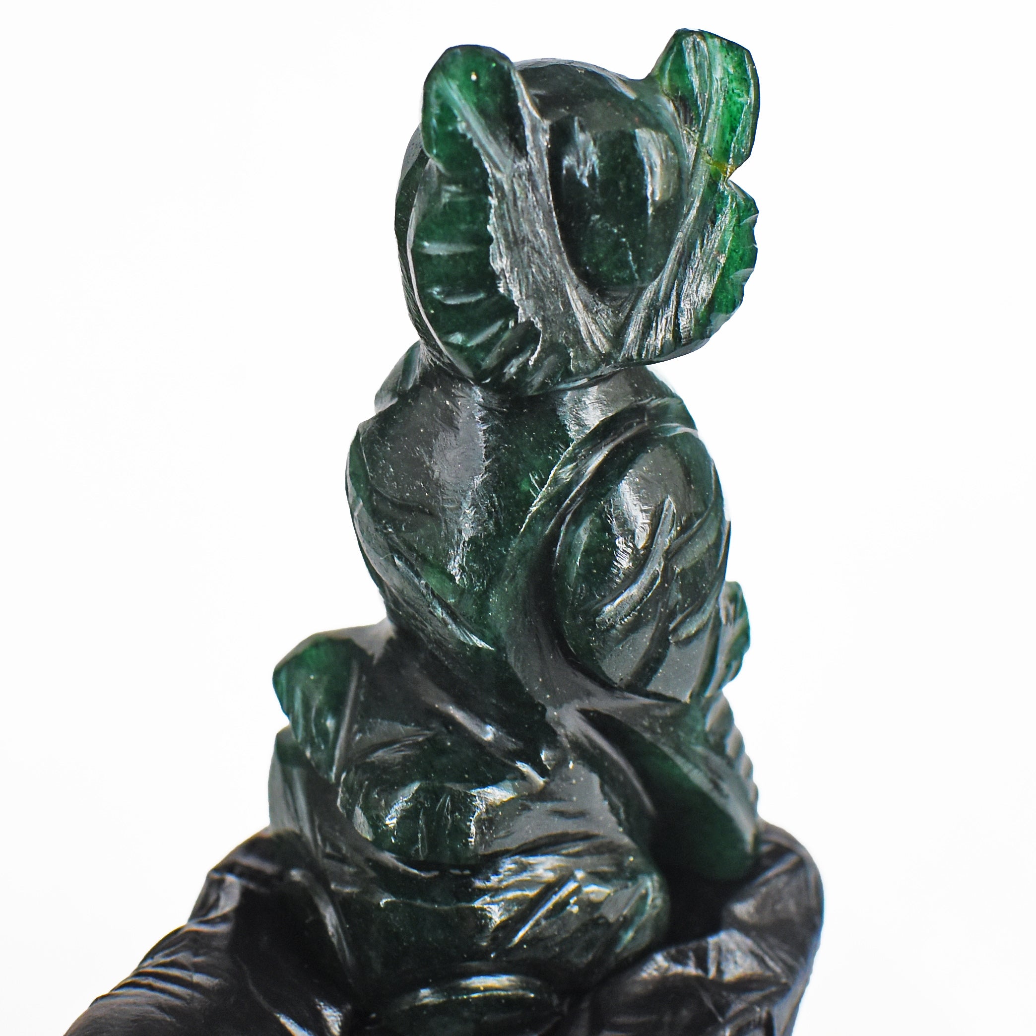 Beautiful 480.00 Cts Genuine Green Jade Hand Carved Crystal Gemstone Owl Carving 2026  Collection