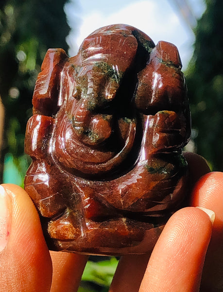 Exclusive 524.00 Cts Garnet Divine Hand Carved Crystal Gemstone Lord Ganesha Carving