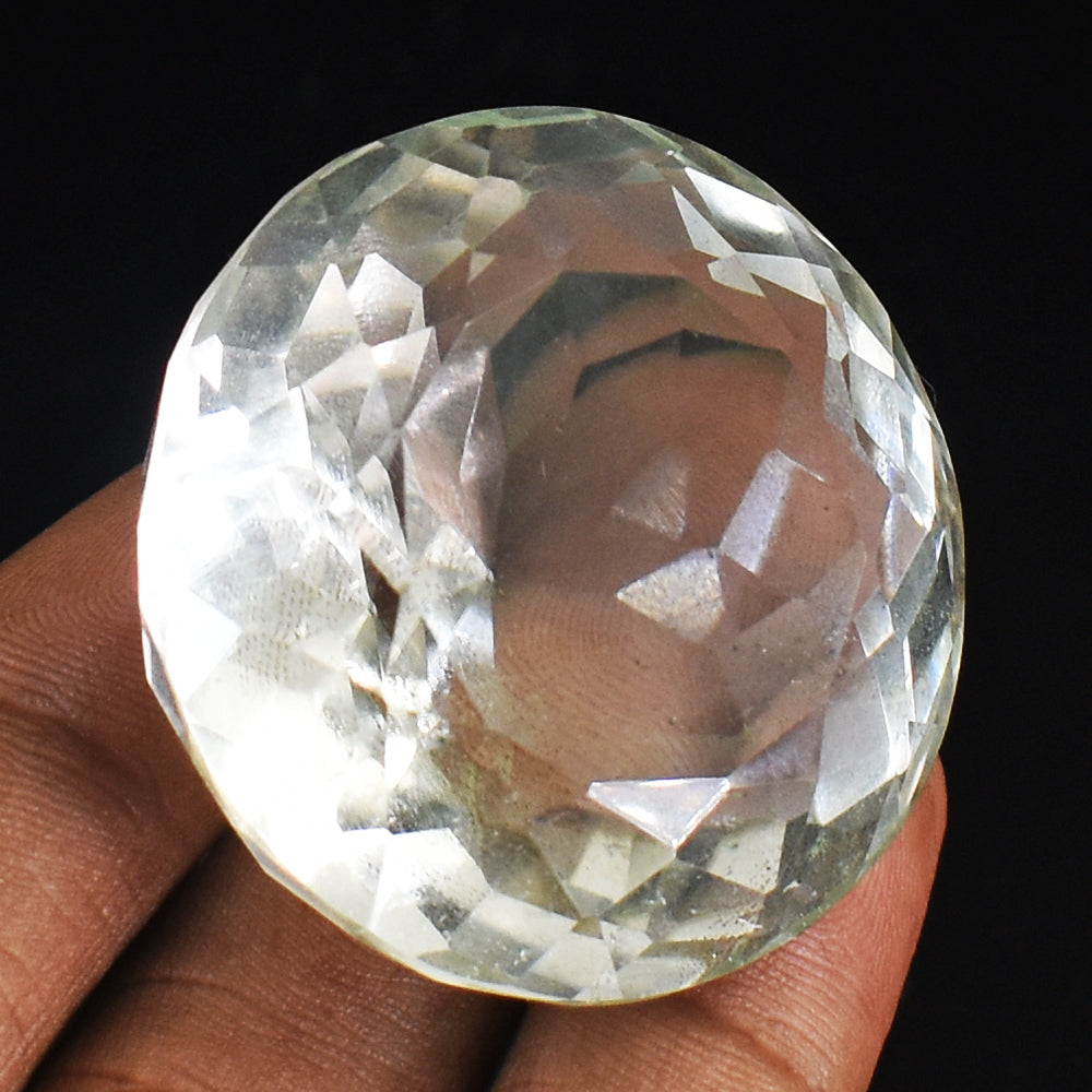 Amazing 191.00 Carats  Genuine  White Quartz  Crystal  Hand  Carved  Faceted Gemstone Gem