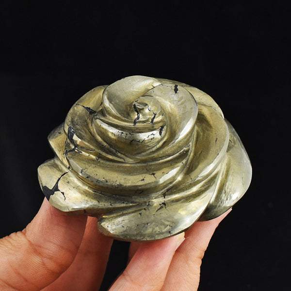 Natural 1650.00 Carats Genuine  Pyrite  Hand  Carved Crystal  Rose Flower  Gemstone  Carving