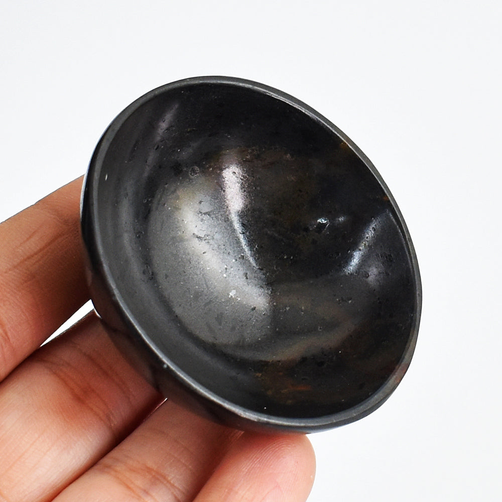 Artisian  138.00 Carats  Genuine Black Spinel  Hand Carved Crystal Gemstone Carving  Bowl