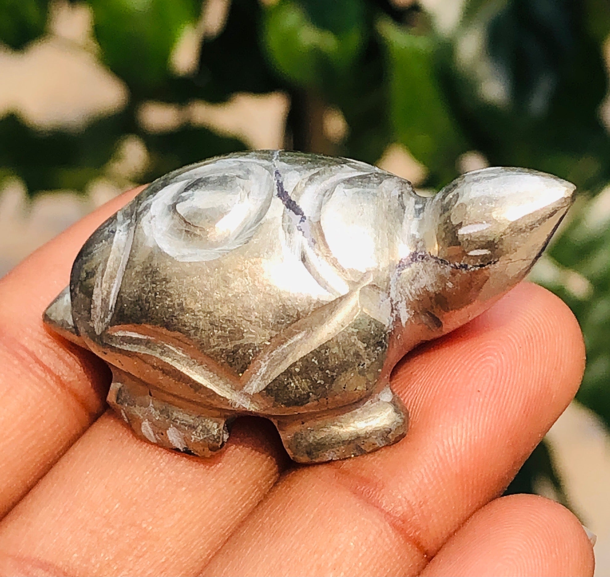 Superb 168.00 Cts Genuine Pyrite Hand Carved Premium Crystal Turtle Gemstone