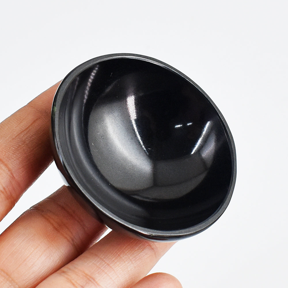 Natural  131.00 Carats  Genuine Black Spinel  Hand Carved Crystal Gemstone Carving  Bowl