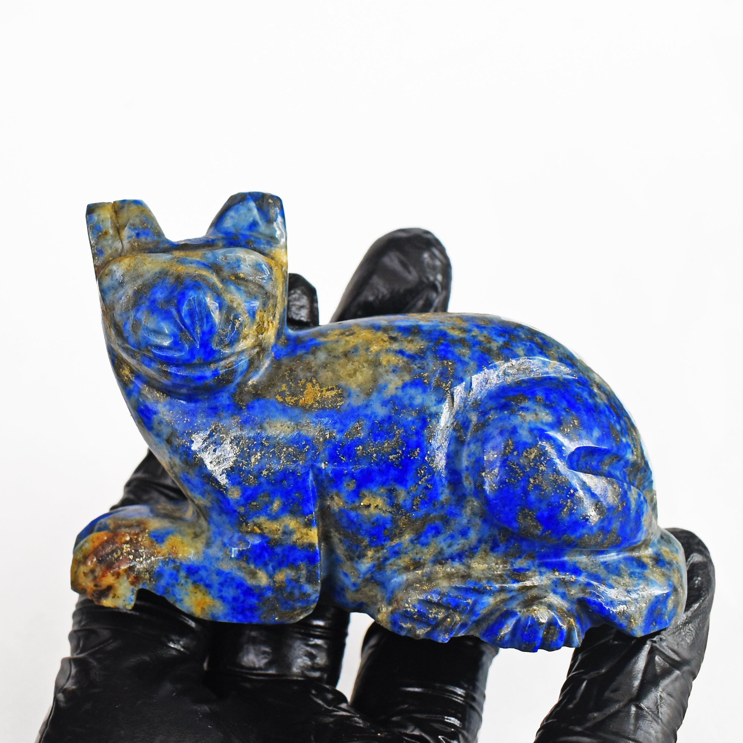 Amazing 807.00 Cts Genuine Lapis Lazuli Hand Carved Genuine Crystal Gemstone Carving Cat 2026  Collection