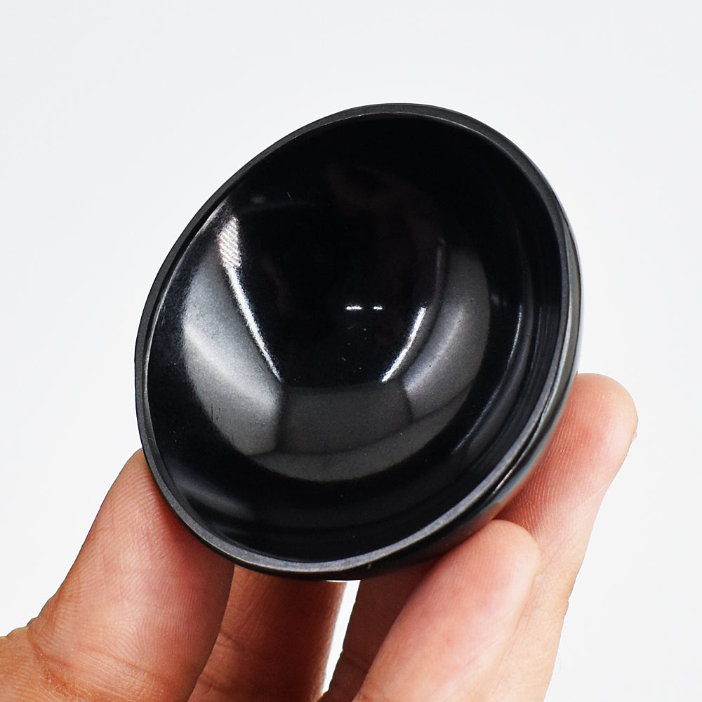 Natural  131.00 Carats  Genuine Black Spinel  Hand Carved Crystal Gemstone Carving  Bowl