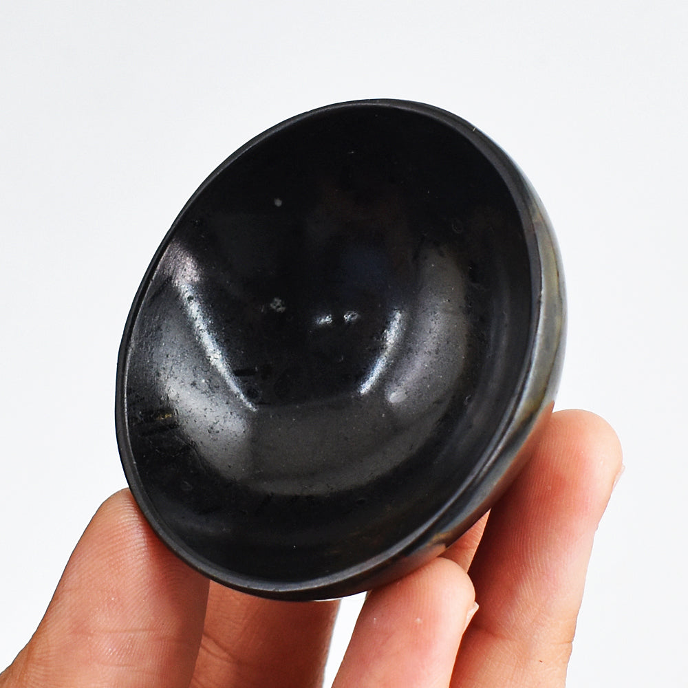 Artisian  138.00 Carats  Genuine Black Spinel  Hand Carved Crystal Gemstone Carving  Bowl