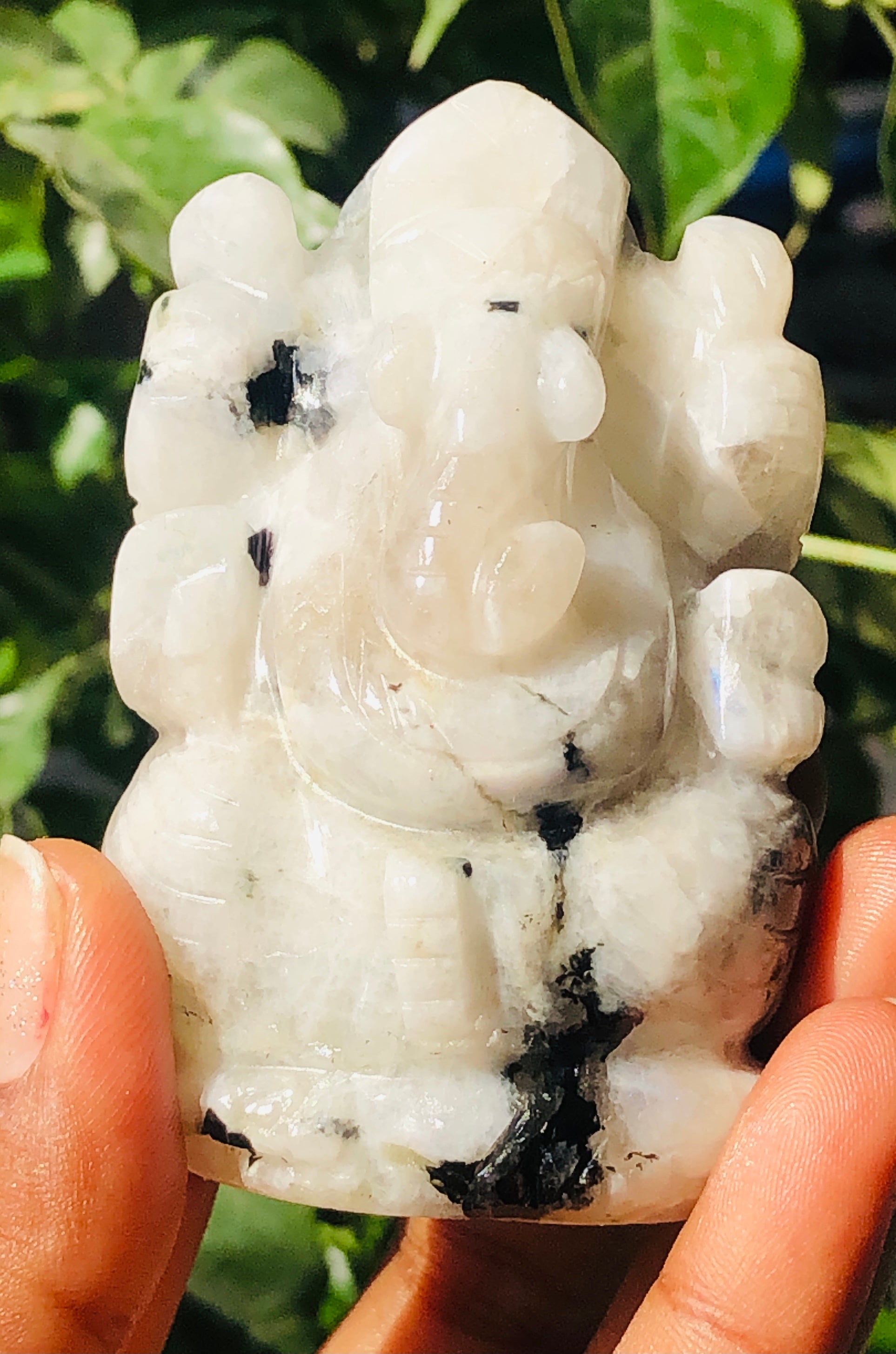 Amazing 758.00 Cts Genuine Moonstone Divine Hand Carved  Lord Ganesha Idol Gemstone Carving