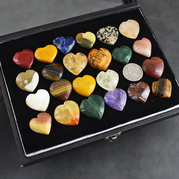 Beautiful 940.00 Carats  Genuine  Mix  Gem Untreated Gemstone Cabochon Heart Lot