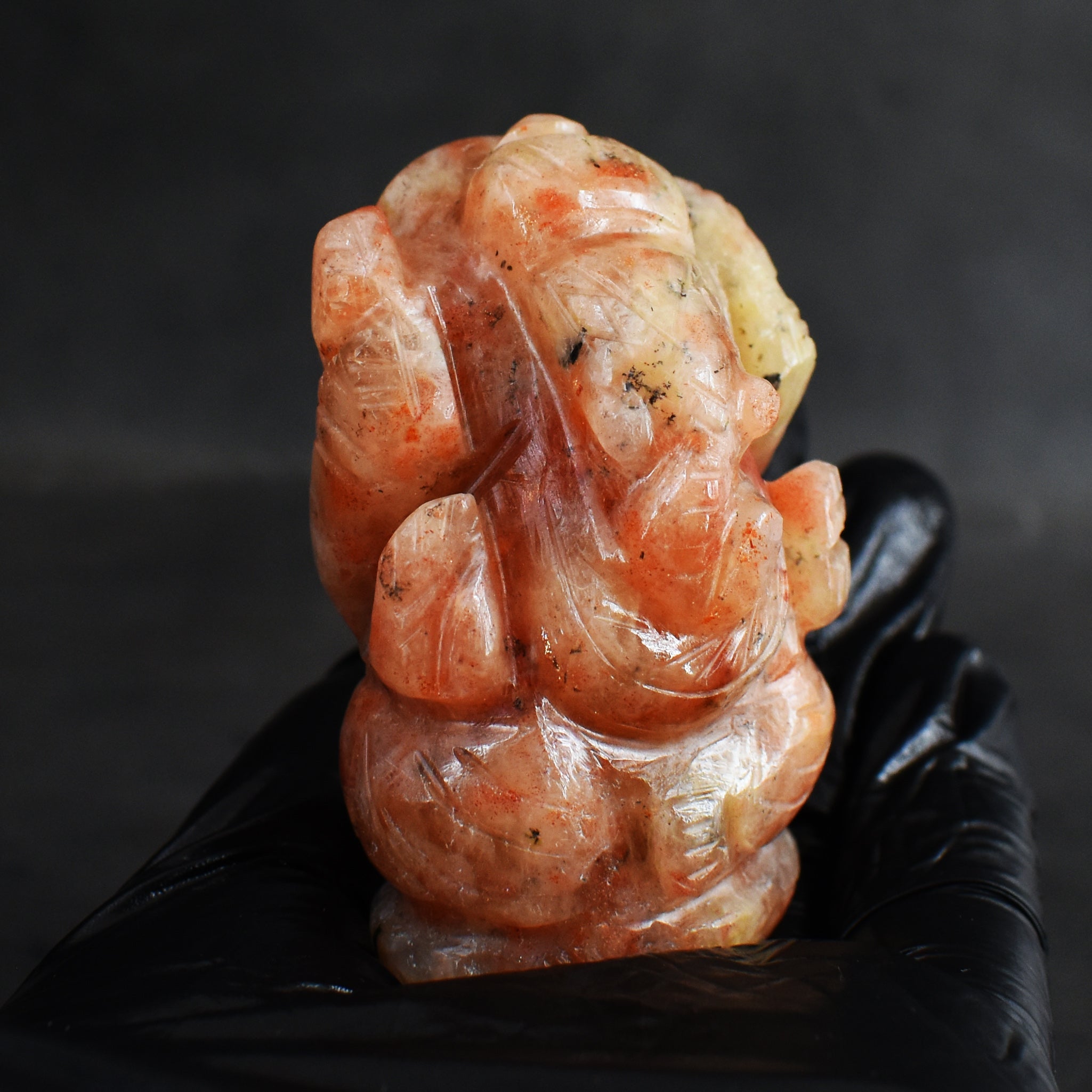 Artisian 446.00 Carats Sunstone Divine Hand Carved Genuine Crystal Gemstone Carving Lord Ganesha