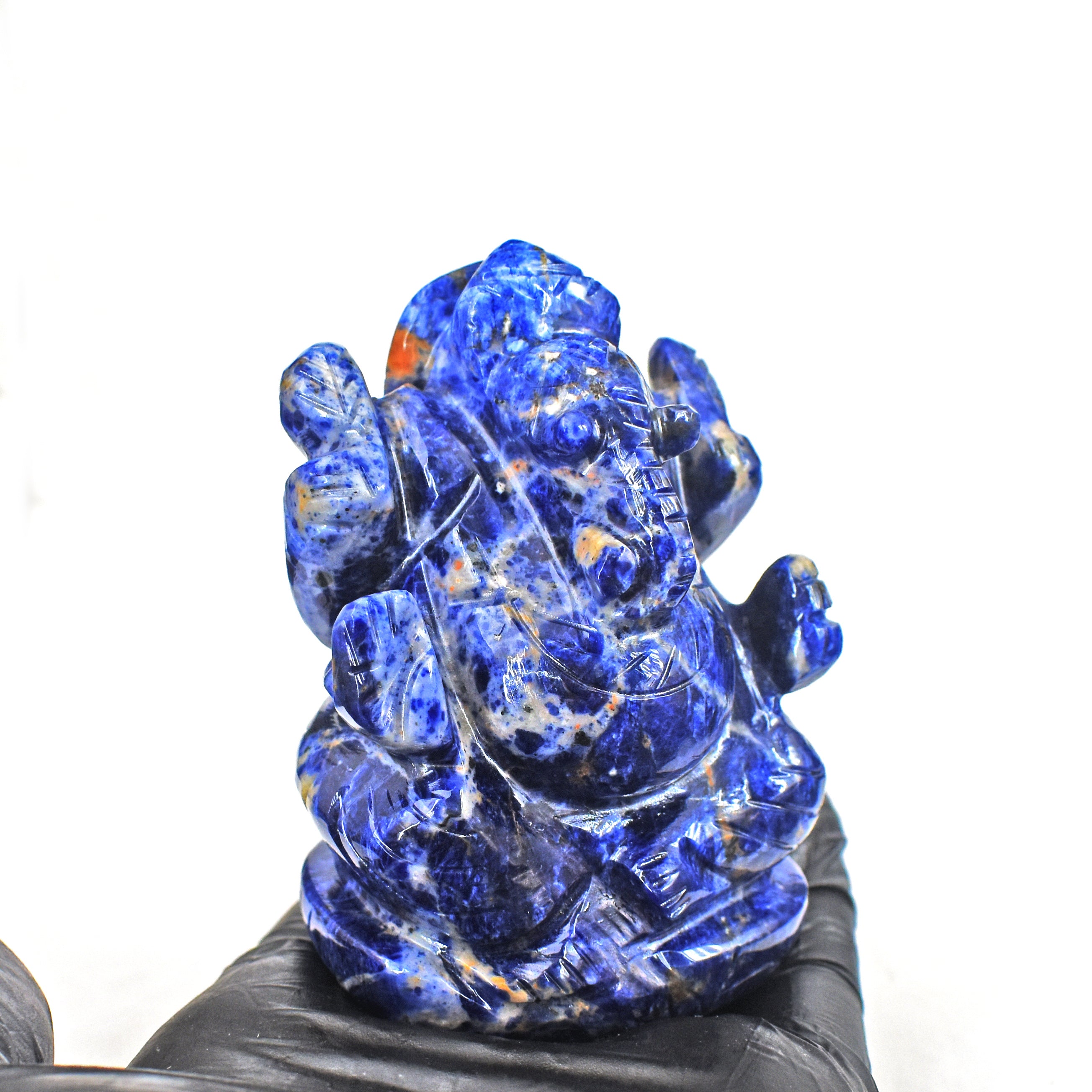Exclusive 1014.00 Cts Genuine Blue Sodalite Divine Hand Carved Crystal Lord Ganesha Carving Gemstone