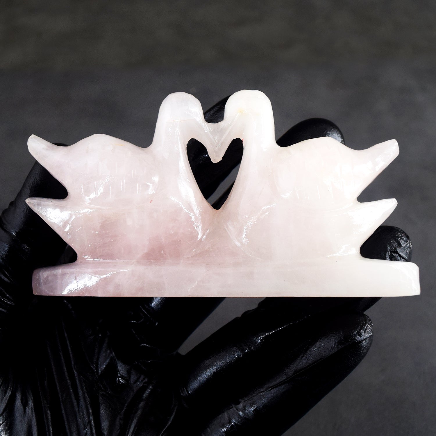 Natural 625.00 Cts Genuine Rose Quartz Hand Carved Premium Love Swan Pair