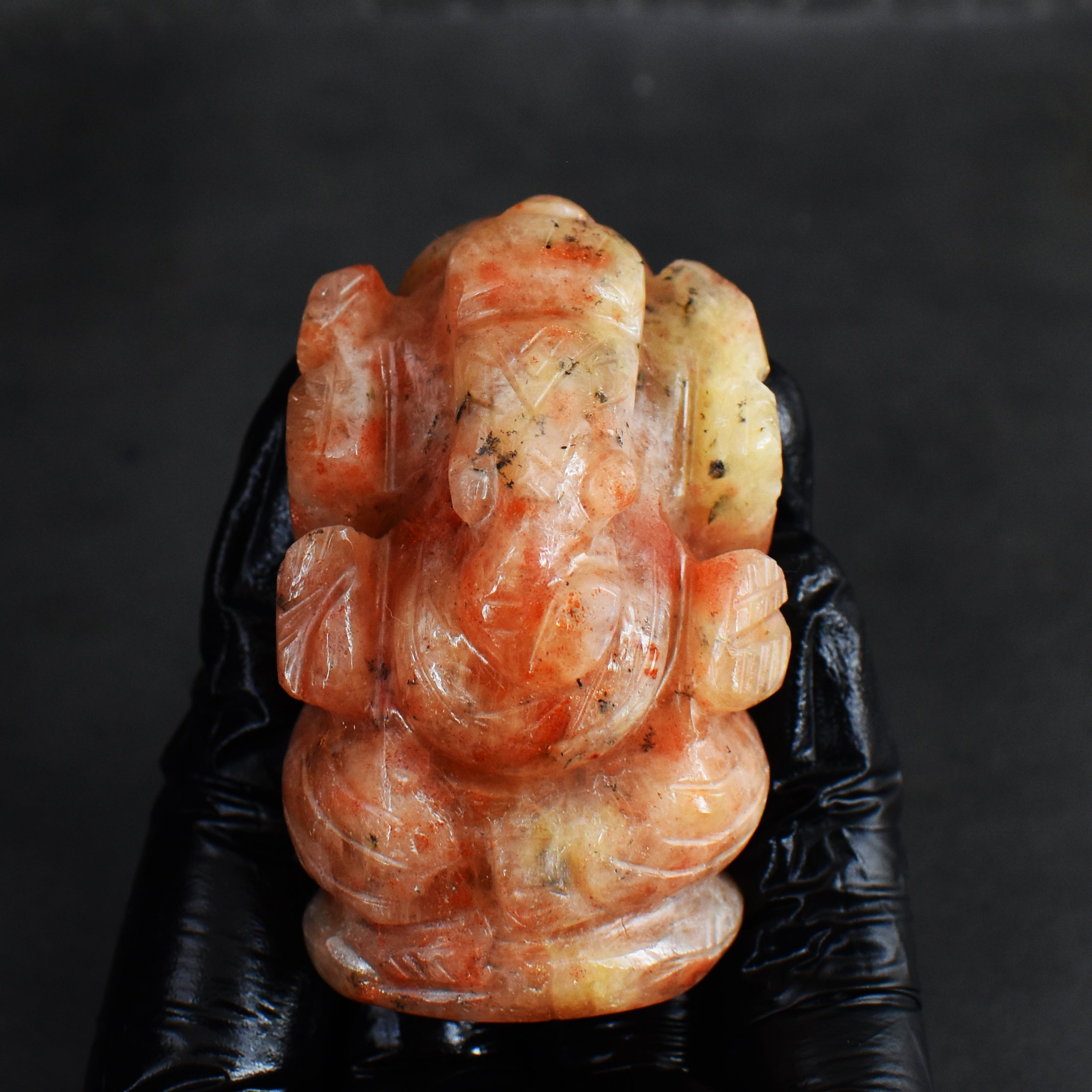 Artisian 446.00 Carats Sunstone Divine Hand Carved Genuine Crystal Gemstone Carving Lord Ganesha