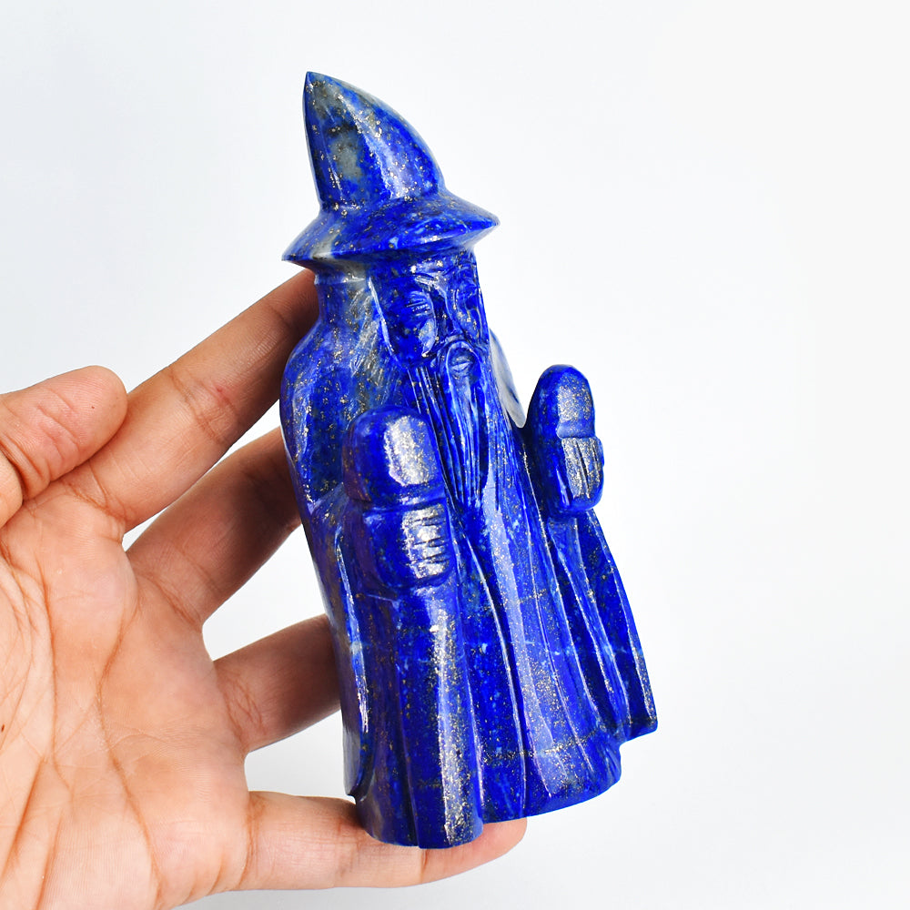 Exclusive 2621.00 Carats Genuine Lapis Lazuli Hand Carved Crystal Gemstone Wizard Carving
