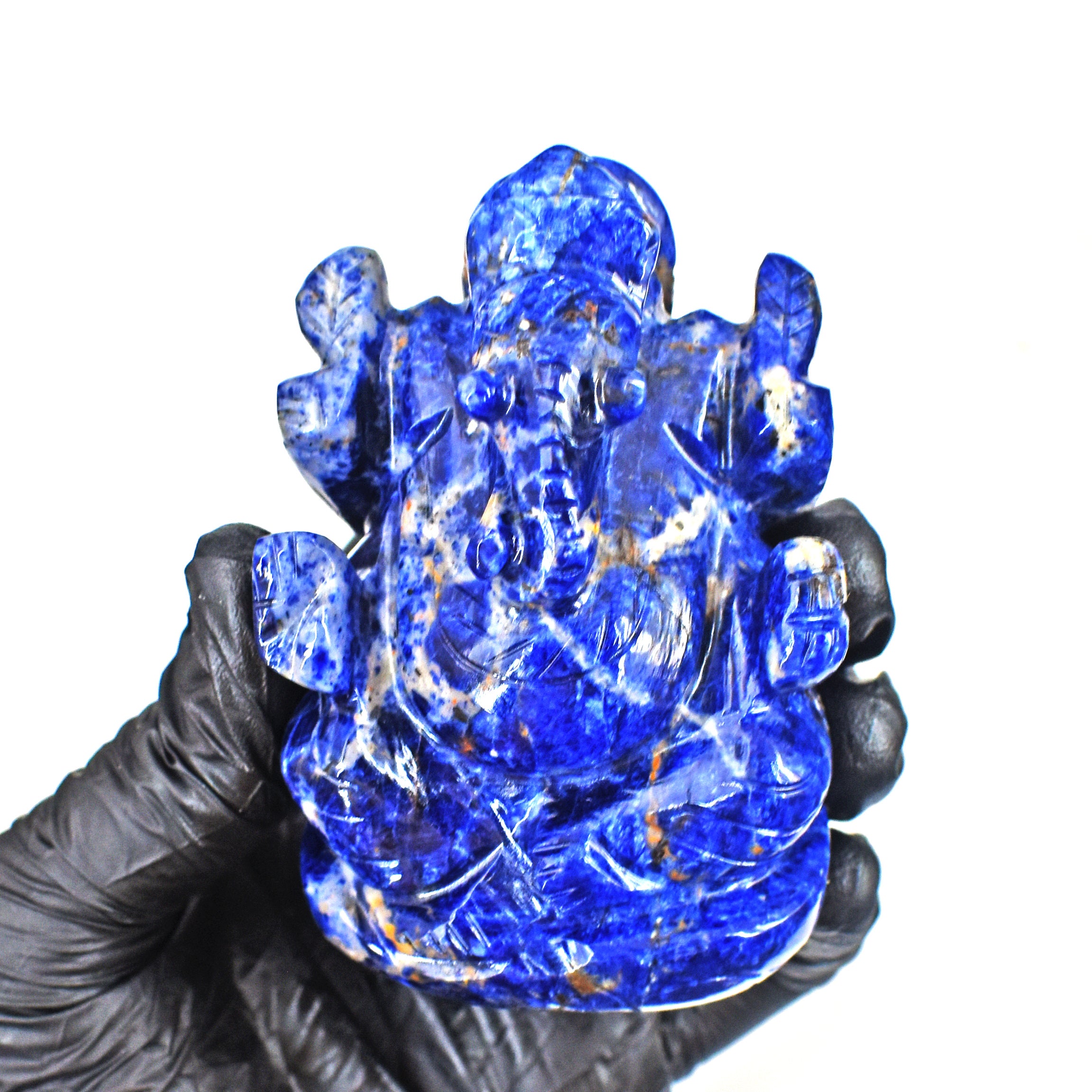Exclusive 1014.00 Cts Genuine Blue Sodalite Divine Hand Carved Crystal Lord Ganesha Carving Gemstone