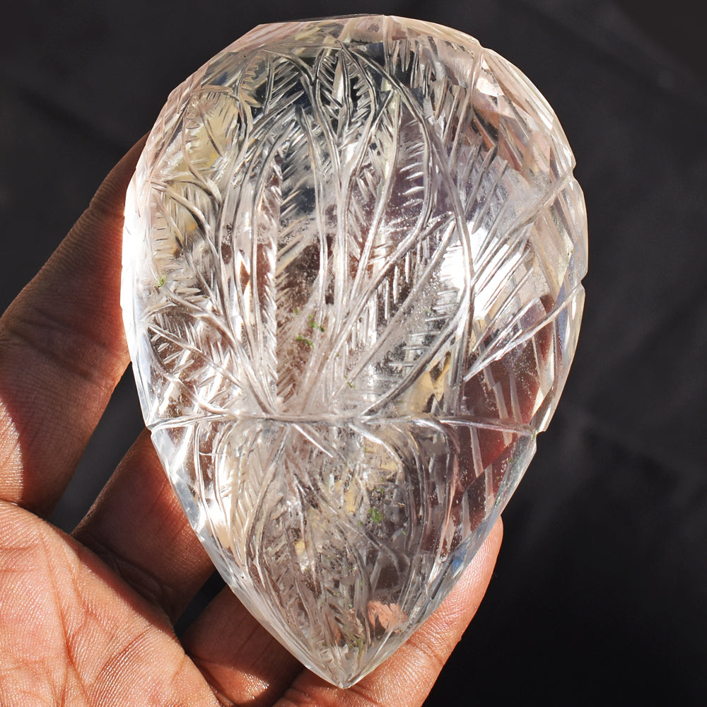 Fancy 1278.00 Cts White Quartz Hand Carved Genuine Crystal Gemstone Mughal Carved Cabochon