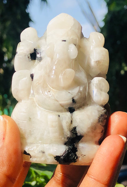 Amazing 758.00 Cts Genuine Moonstone Divine Hand Carved  Lord Ganesha Idol Gemstone Carving