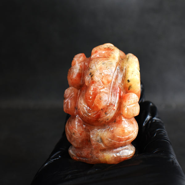 Artisian 446.00 Carats Sunstone Divine Hand Carved Genuine Crystal Gemstone Carving Lord Ganesha