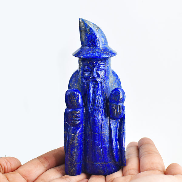 Exclusive 2621.00 Carats Genuine Lapis Lazuli Hand Carved Crystal Gemstone Wizard Carving