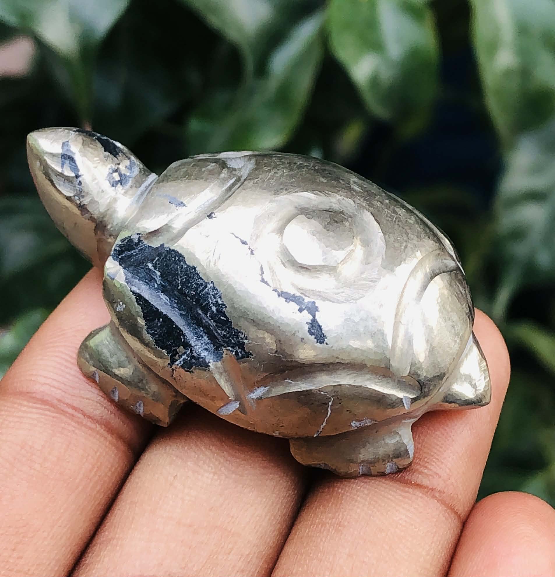 Exclusive 237.00 Cts Genuine Pyrite Hand Carved Gemstone Premium Turtle Crystal