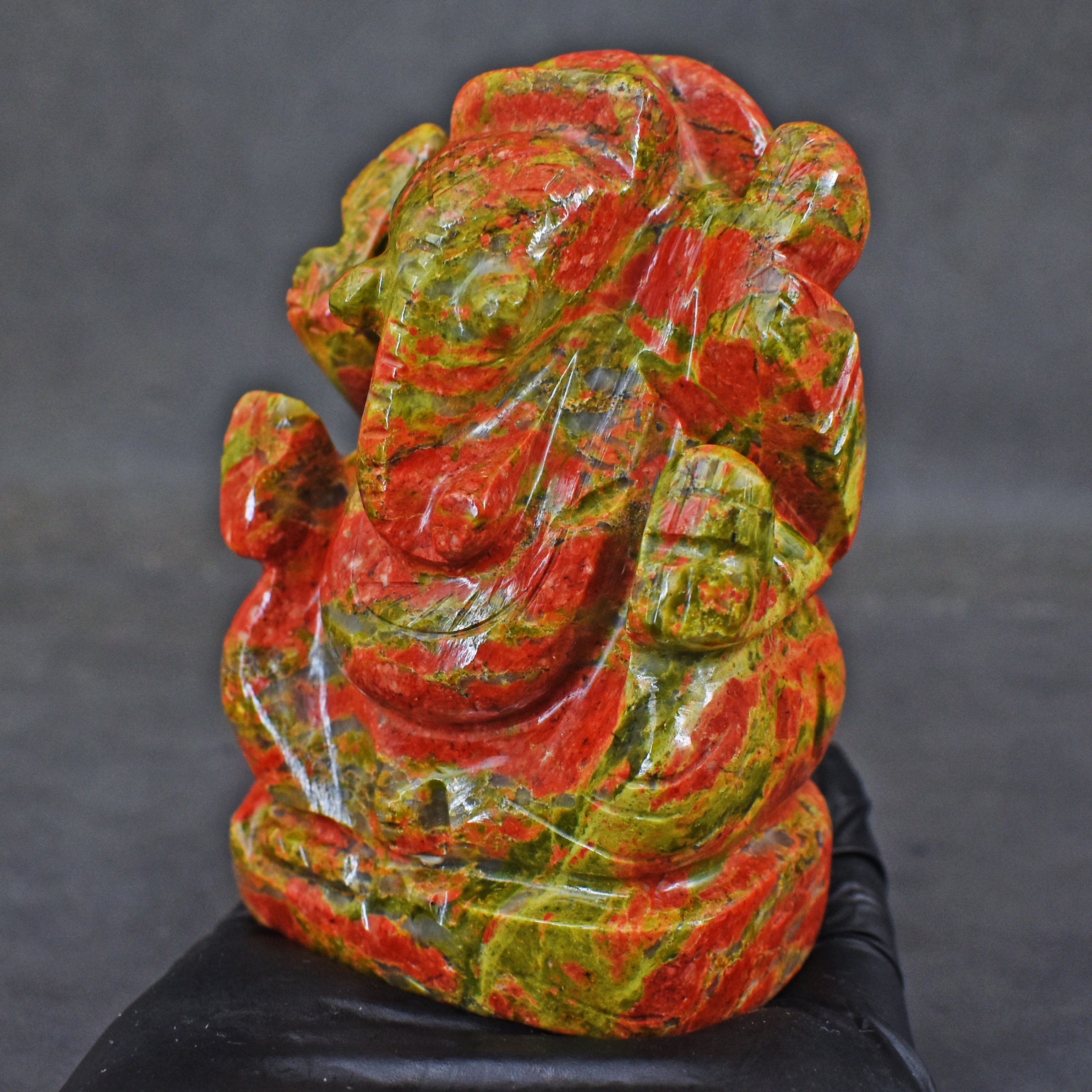 Natural 1491.00 Carats Blood Green Unakite Divine Hand Carved Genuine Crystal Gemstone Carving Lord Ganesha