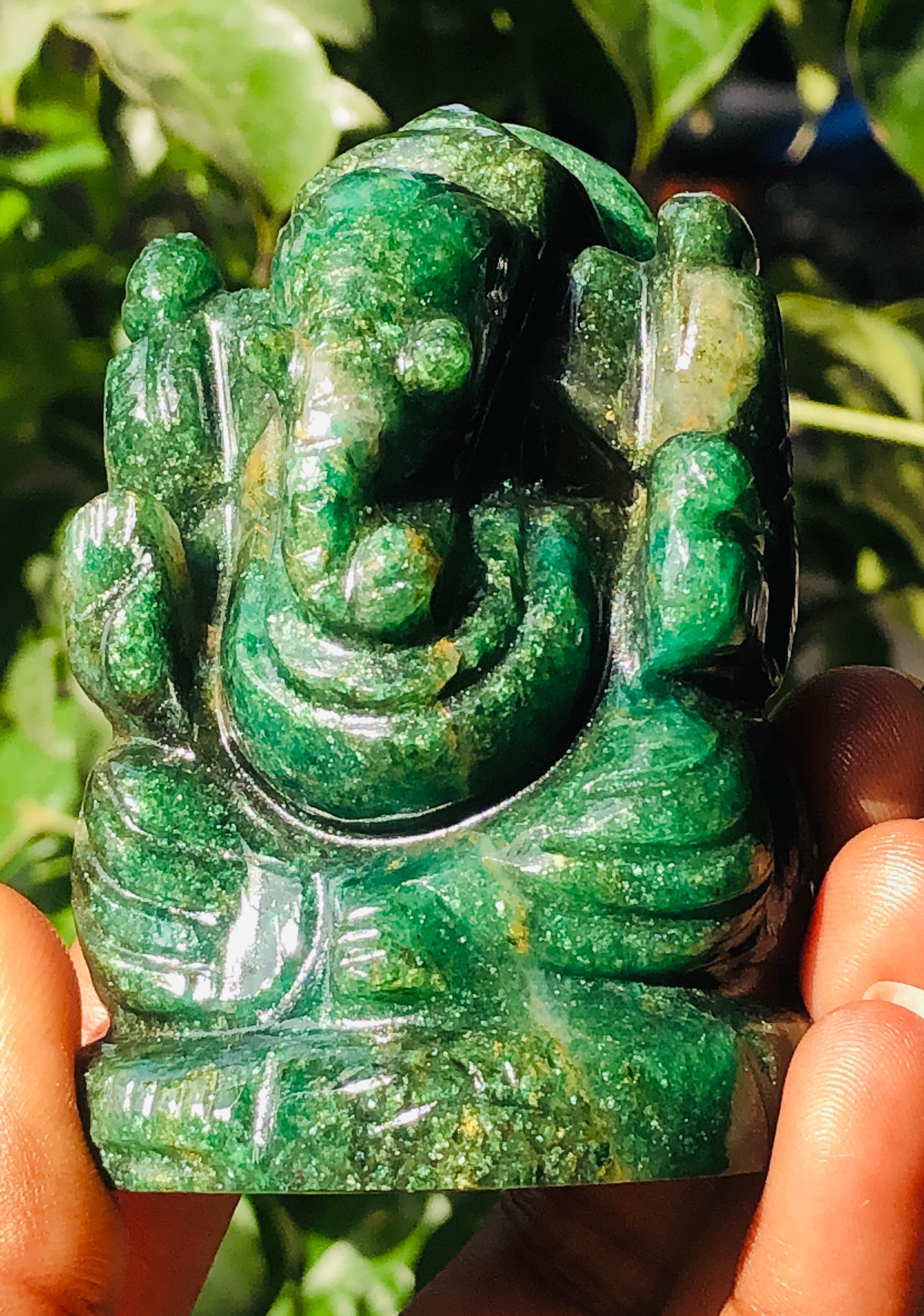 Beautiful 873.00 Cts Genuine Green Jade Divine Hand Carved Crystal Lord Ganesha Idol Gemstone Carving