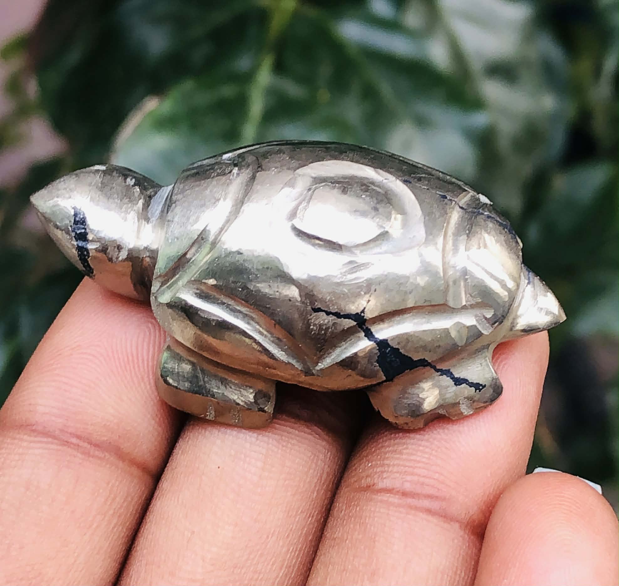 Craftsmen 179.00 Cts Genuine Pyrite Hand Carved Premium Crystal Turtle