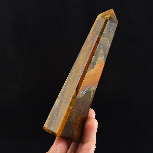 699.00 Carats Genuine Natural  Golden Tiger Eye Hand  Carved  Healing Tower  Gemstone Carving