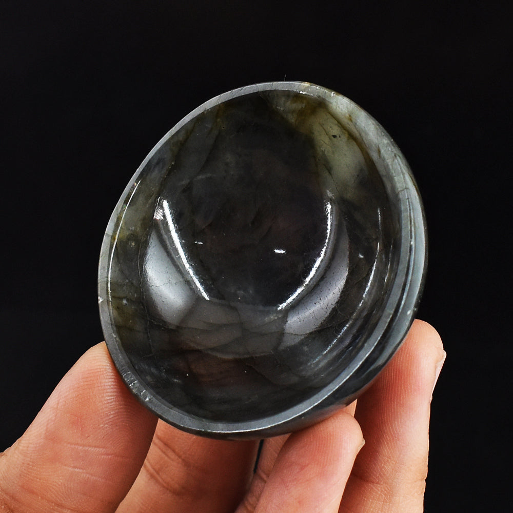 Exclusive  175.00 Carats  Genuine  Labradorite  Hand  Carved  Crystal  Gemstone  Carving  Bowl